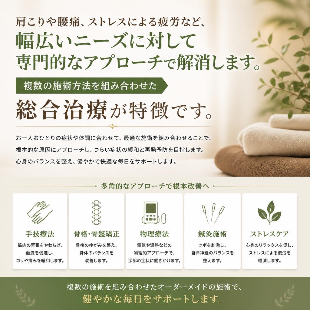 さまざまな症状に対応する専門的な施術